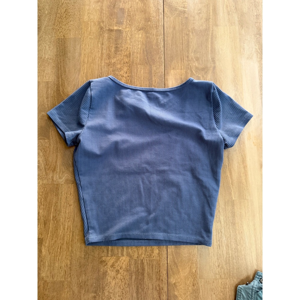 Hollister Must-Have Collection Ribbed Scoop Neck Crop Top Blue Small